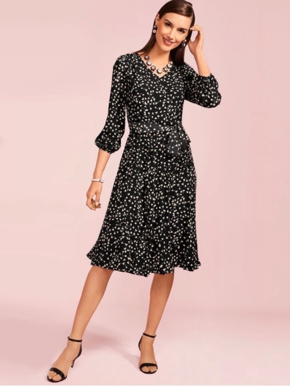 Talbots Black and White Floral Midi Dress Size 10